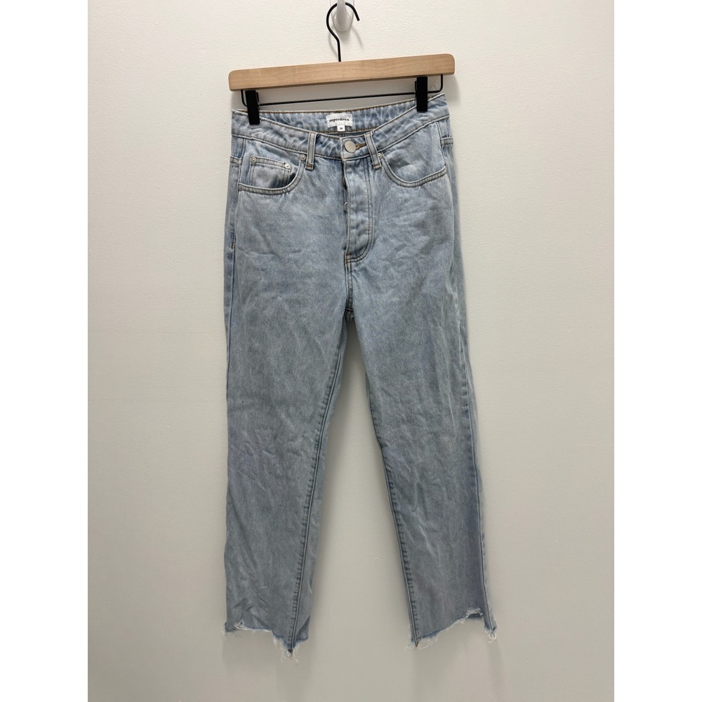 Superdown Light Wash High Rise Straight Leg Raw Hem Jeans Size 26 Button Fly